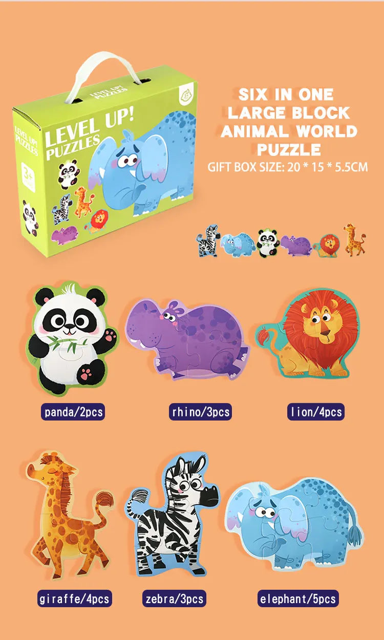 Lovely Wooden Cartoon Animal Jigsaw Puzzles Game Montessori Baby Puzzle Toy for Kindergarten Kid Early Learning Education