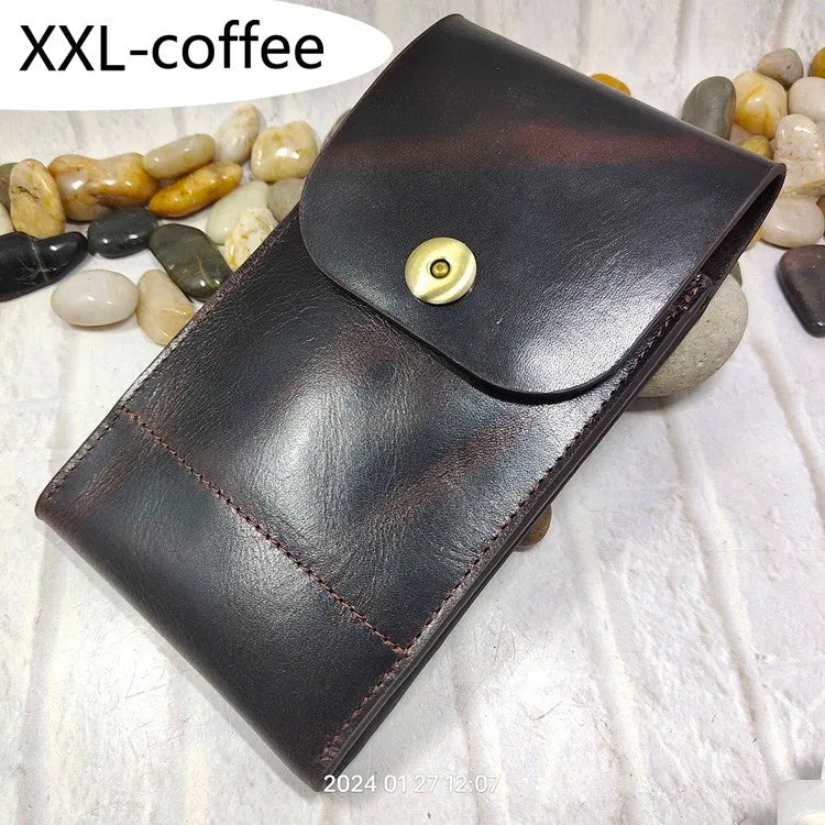 Mobile Phone Waist Bag Holster Genuine Leather Phone Sheath  Universal Belt Pouch Pack Men's 2102DK