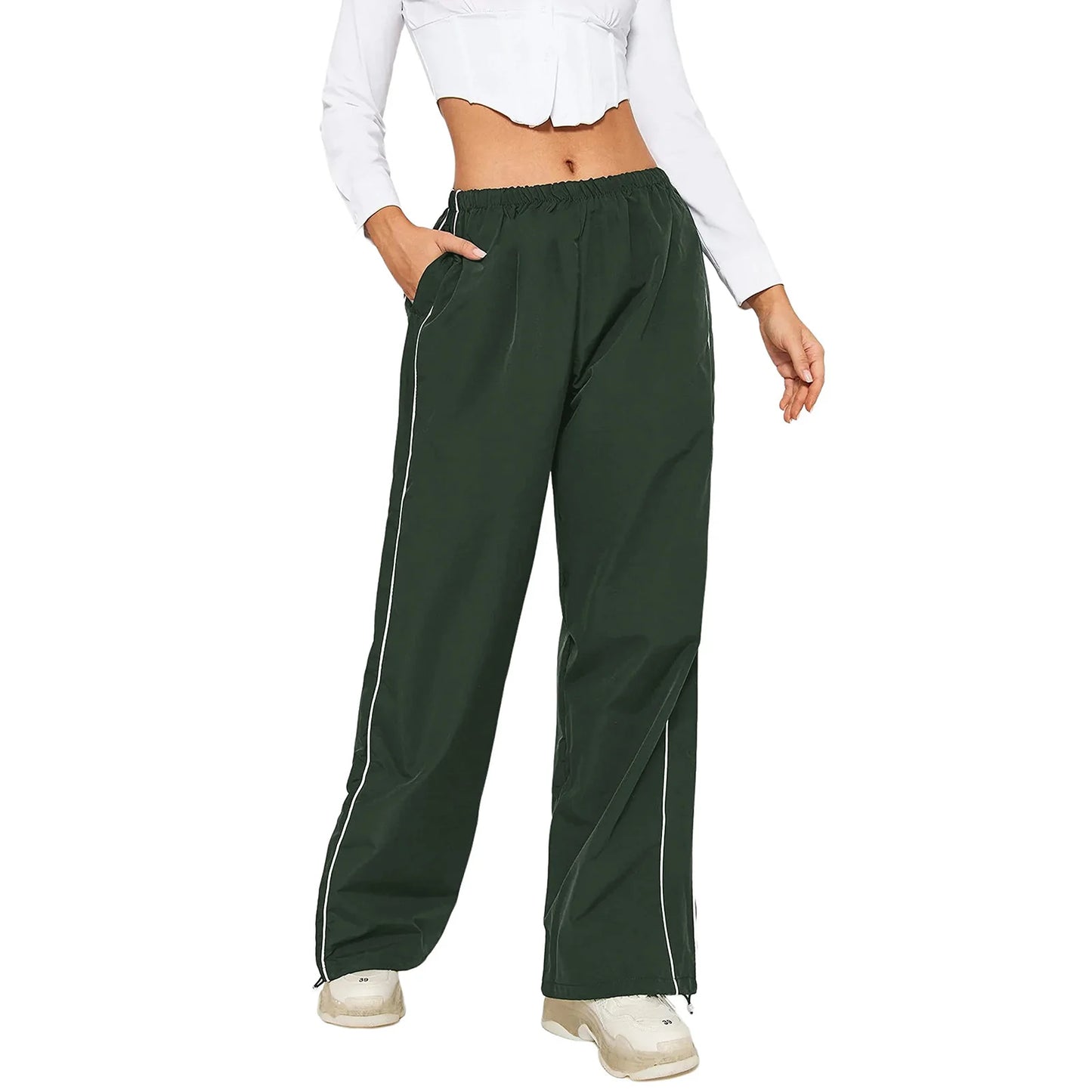 Women Summer Y2K Loose Cargo Pants Elastic Waist Baggy Wide Leg Straight Trousers Jogger Overalls Sweatpants Streetwear