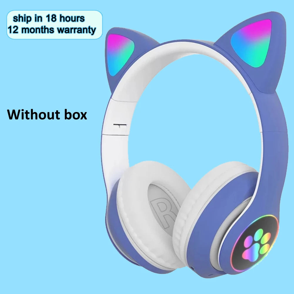 Flash Light Cat Ears Headphones Wireless With MIC Control LED Kid Girl Stereo Cute Music Helmet Bluetooth Phone Headset Earphone