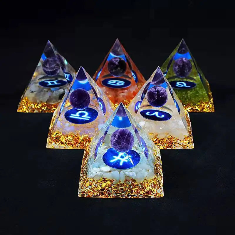 Constellation Pyramid Crystals Horoscope Natural Stone Home Office Decoration Energy Generator Reiki Meditation Ornaments Crafts