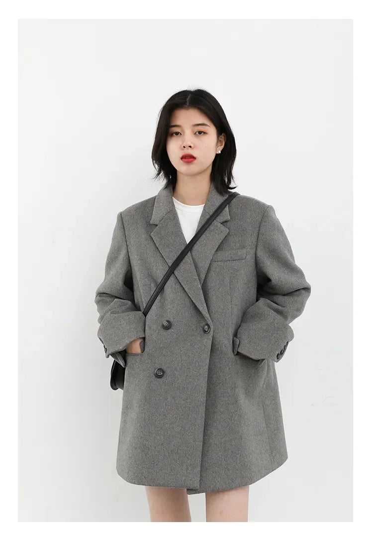 CHIC VEN Autumn Winter Women Coats Wool Blend All-match Mid-length Blazer Women's Woolen Overcoat Female Fashion Clothing 2023