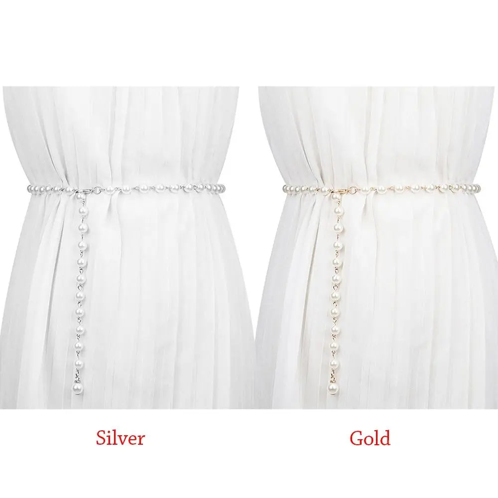 White pearl belt fashion versatile women's waist chain fashion versatile elegant bohemian belt dress shirt decoration