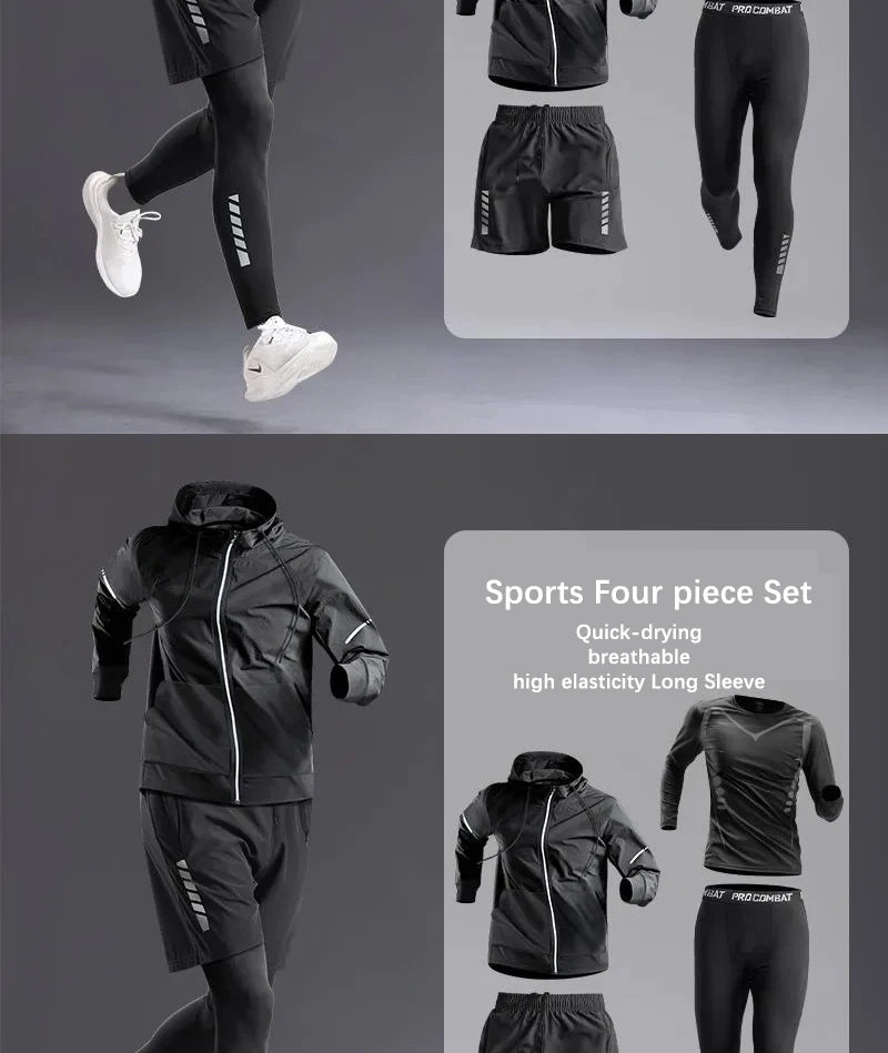 All-Season Men's Sportswear Set/Suit - Tracksuit for Running， Cycling, Fitness & Hiking，gym clothing men， jogging， boxing，5 pcs