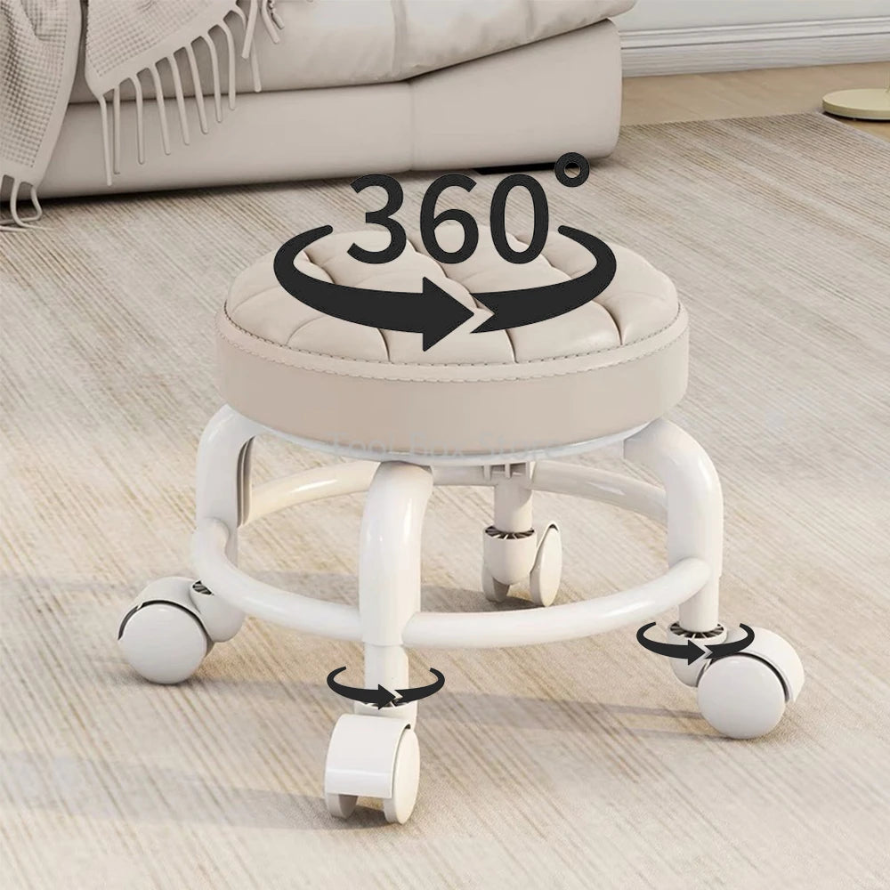 Household Pulley Low Stool Small Footstool Children Round Stool Chair Living Room Mini Sofa Stool with wheels Home Furniture