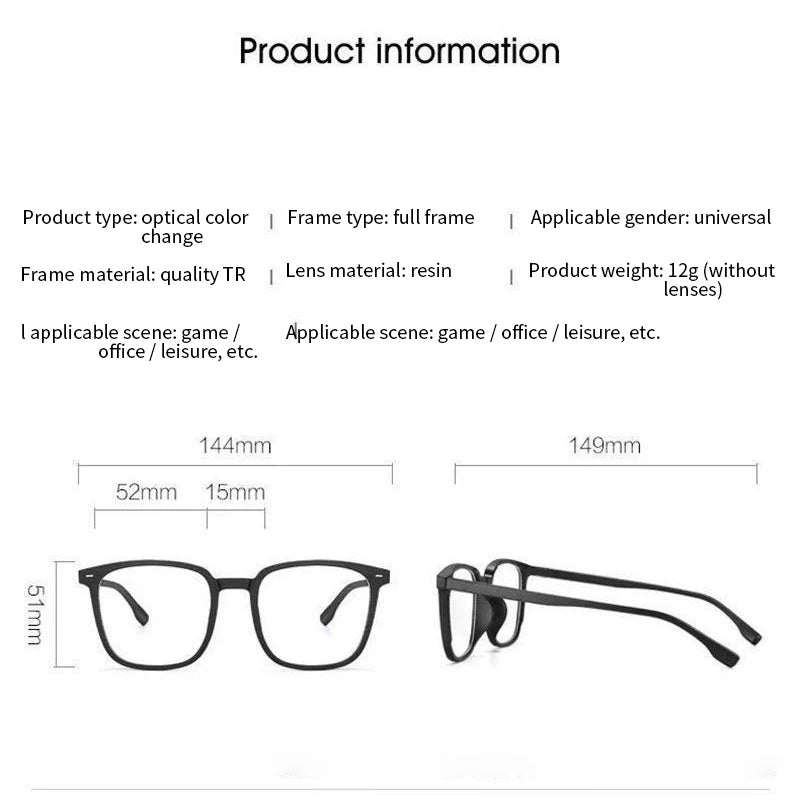 Fashion Color-changing Myopia Glasses For Women Men Square Frame Photochromic Nearsighted Eyeglasses Diopter -0.5 -1.0 To -6.0