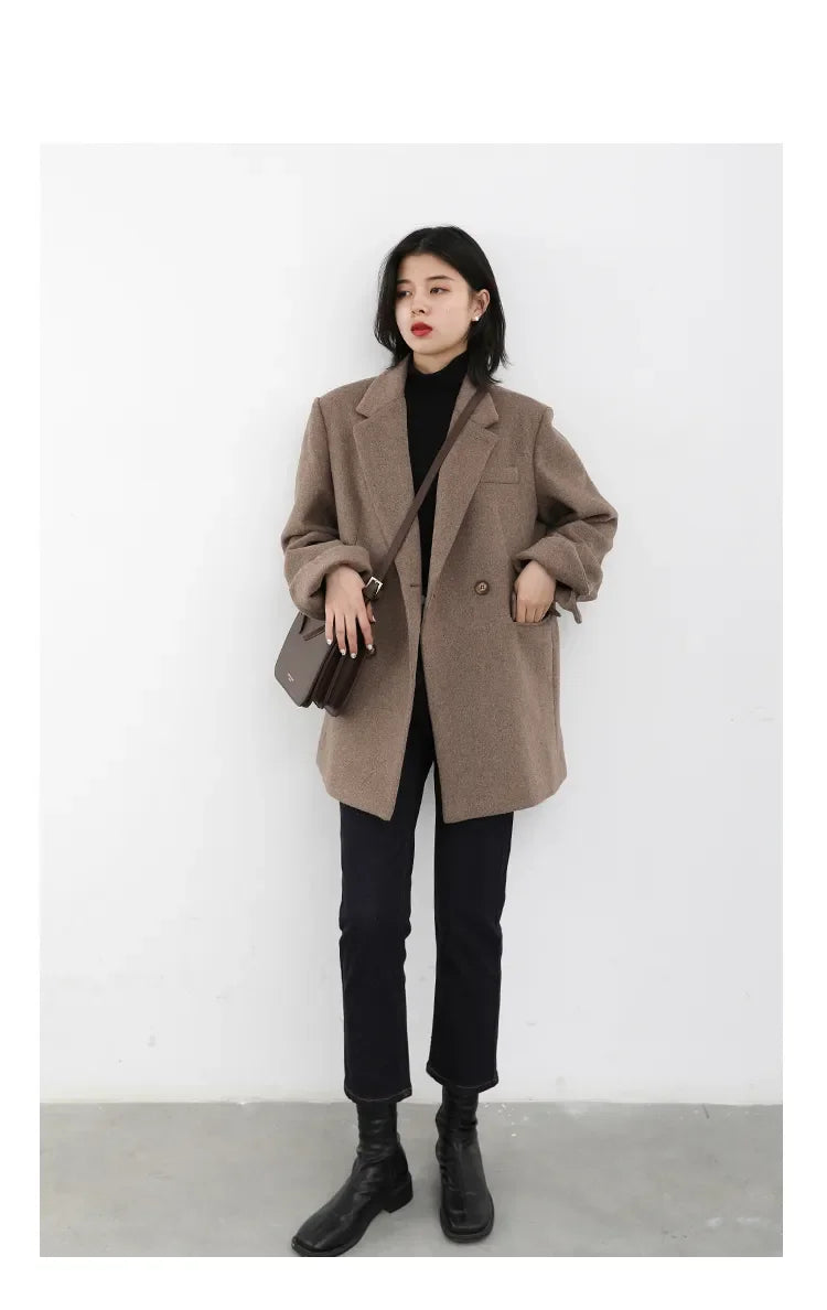 CHIC VEN Autumn Winter Women Coats Wool Blend All-match Mid-length Blazer Women's Woolen Overcoat Female Fashion Clothing 2023