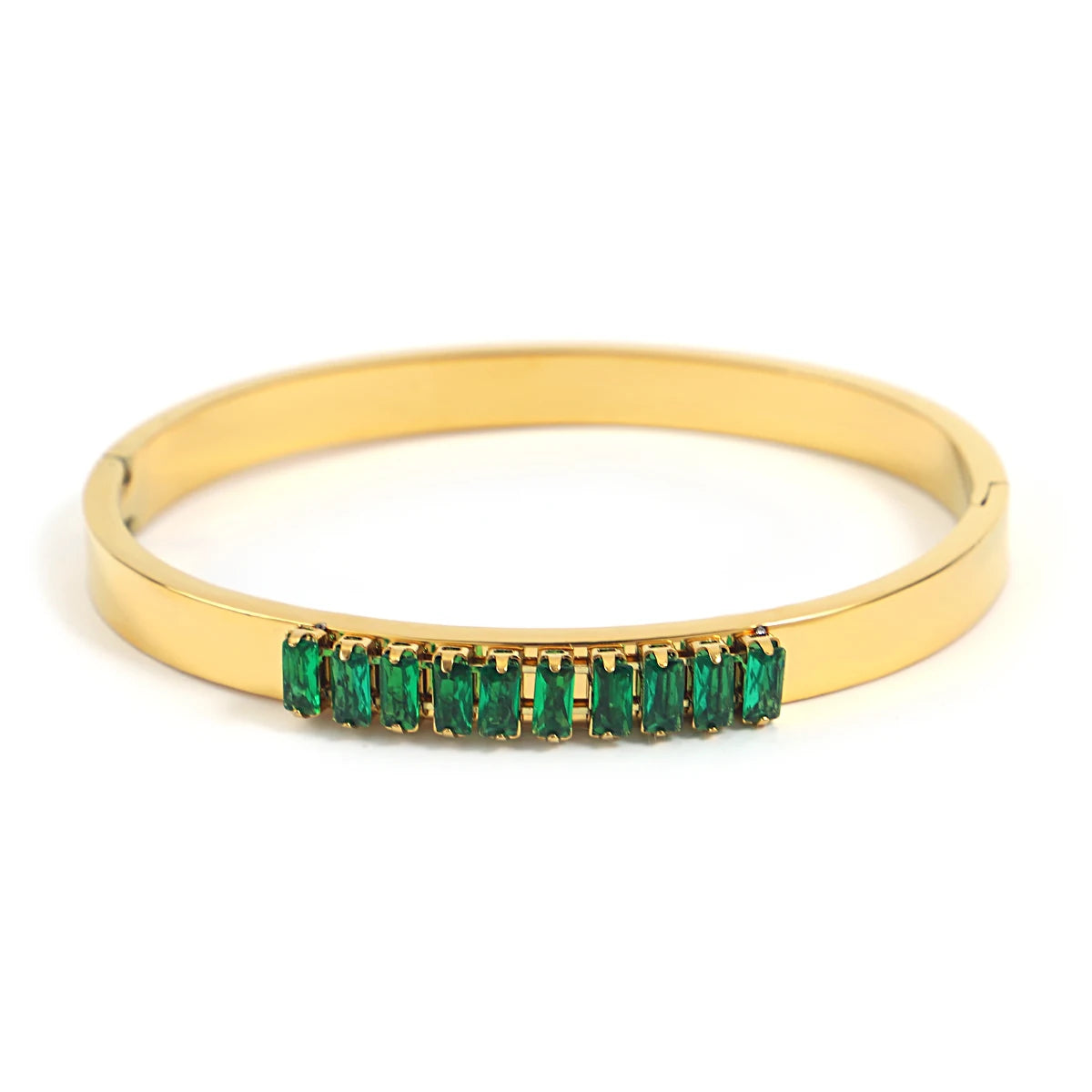 Flashbuy Trendy Chic Green Zircon Stainless Steel Bangle Bracelets for Women Charm Texture Simple Gold Color Accessories