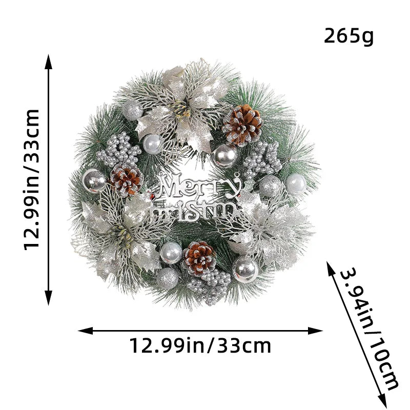 30*30cm Christmas Wreath, Artificial Red Berries Pine Cones Hanging Xmas Garland Ornament For Wall Window Door Christmas Pendant