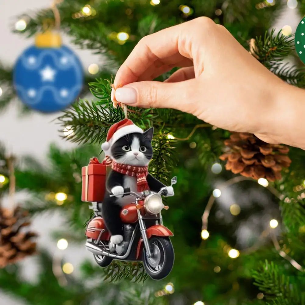 Motorcycle Cat Acrylic Hanging Decoration Christmas Tree Car 2D Flat Riding Kitten Hanging Ornament Cartoon Animal Pendant