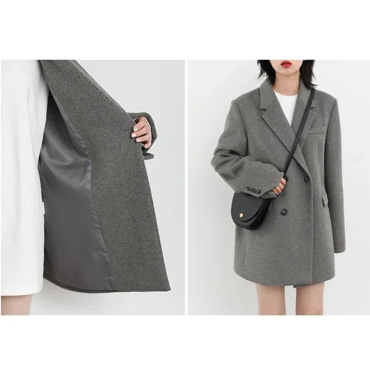 CHIC VEN Autumn Winter Women Coats Wool Blend All-match Mid-length Blazer Women's Woolen Overcoat Female Fashion Clothing 2023