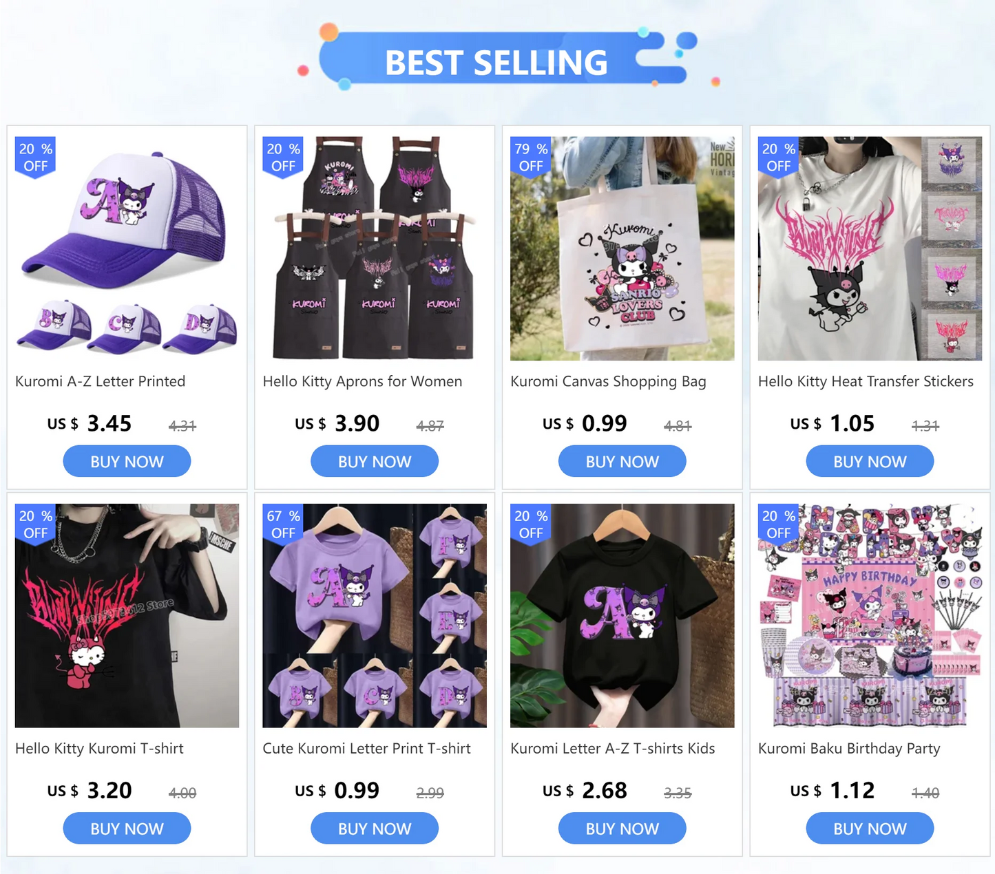 Kuromi A-Z Letter Printed Baseball Caps Adult Kids Purple Hats Summer Casquette Sanrio Y2K Graphic Beanies Kawaii Accessories