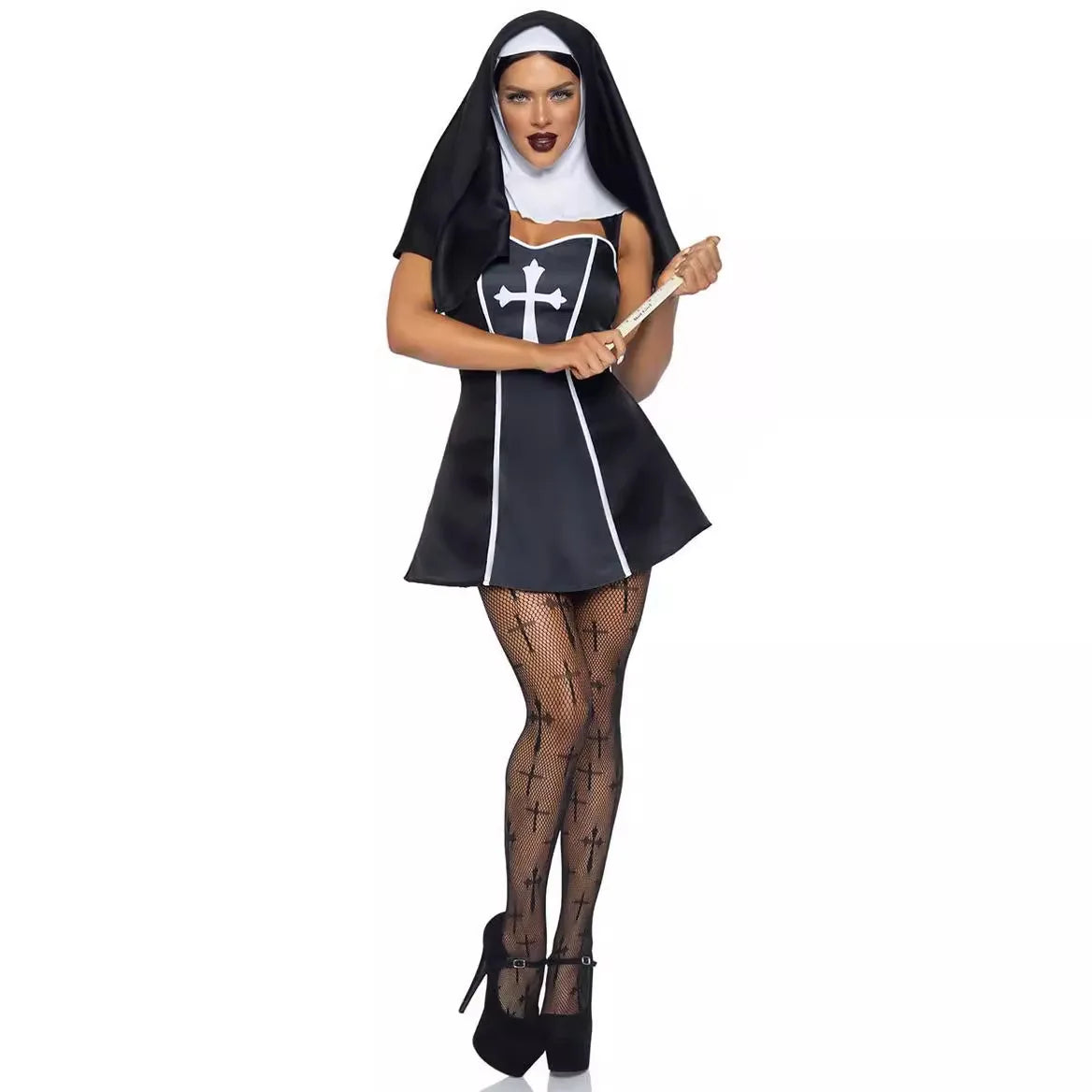 Adult Nun Costume Women Nun Sister Dress Sexy Bad Habit Outift Missionary Nun Cosplay Halloween Fancy Dress