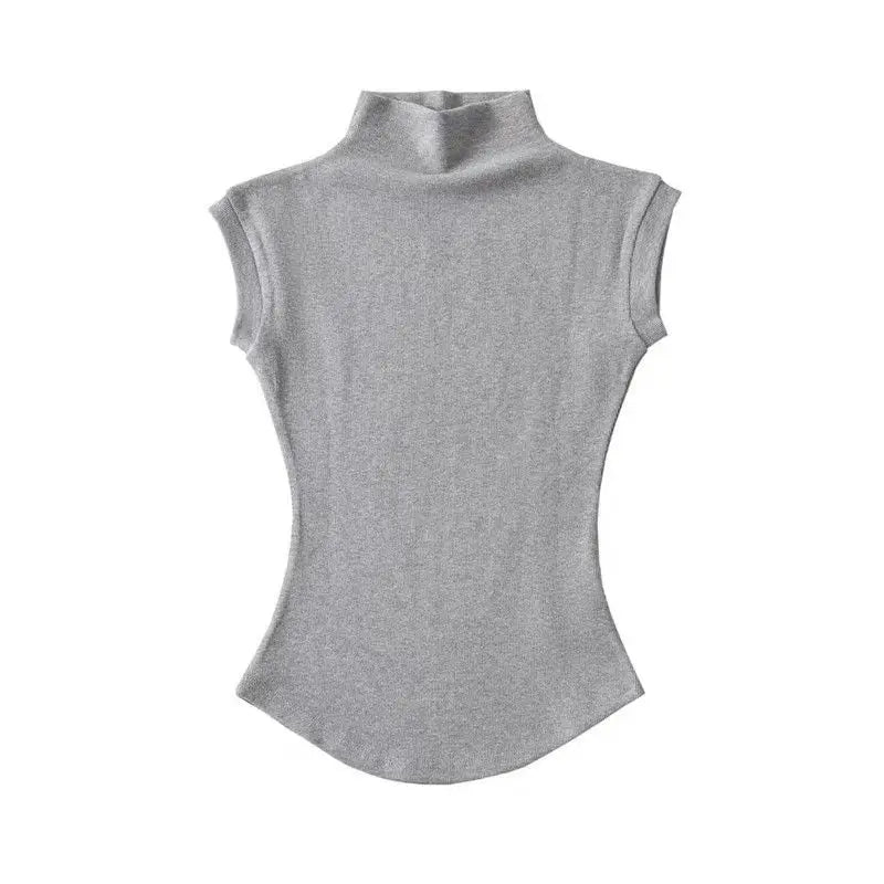 Women Summer Sexy Turtleneck Sleeveless T-Shirts Tops Solid Slim Fit Pullovers Causal Tees Shirts Female Streetwear Basics Tees