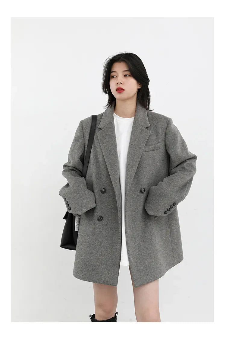 CHIC VEN Autumn Winter Women Coats Wool Blend All-match Mid-length Blazer Women's Woolen Overcoat Female Fashion Clothing 2023