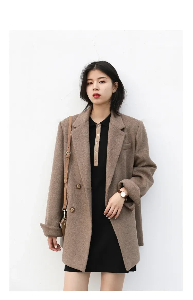 CHIC VEN Autumn Winter Women Coats Wool Blend All-match Mid-length Blazer Women's Woolen Overcoat Female Fashion Clothing 2023