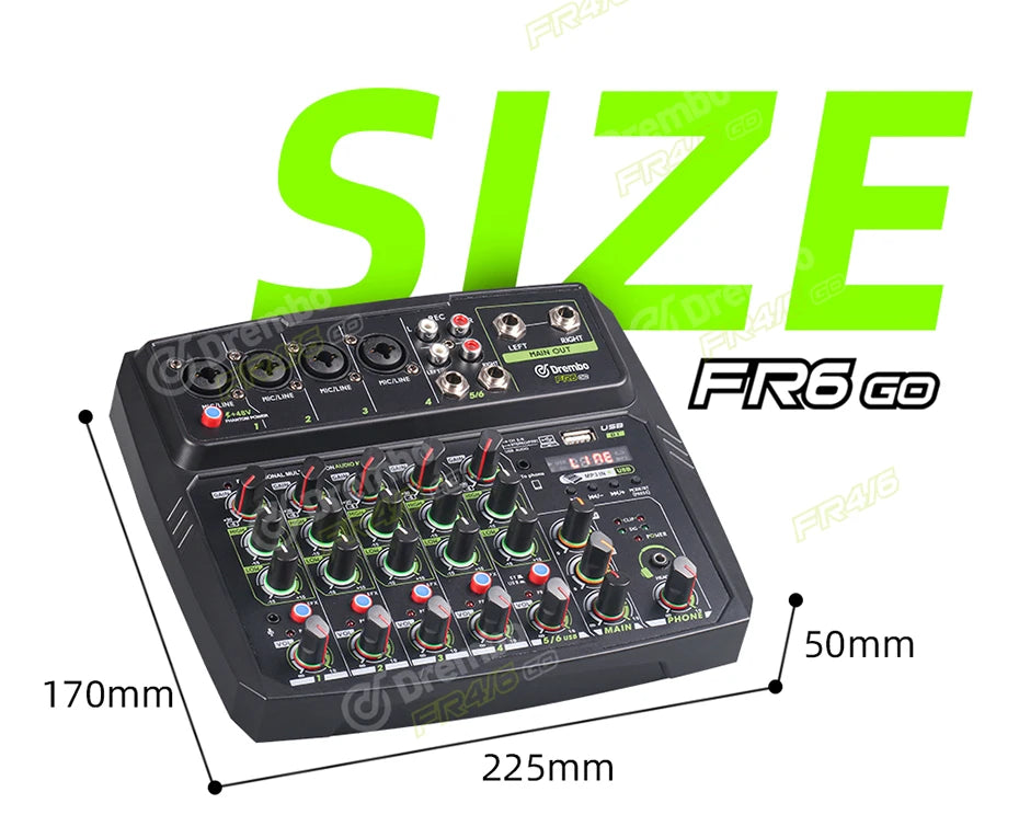 Debra 4/6 Channel Mixer Audio Mixer, DJ Console Mixer with Bluetooth 48V Phantom Power Delay Replay Effects for Bar Gigs