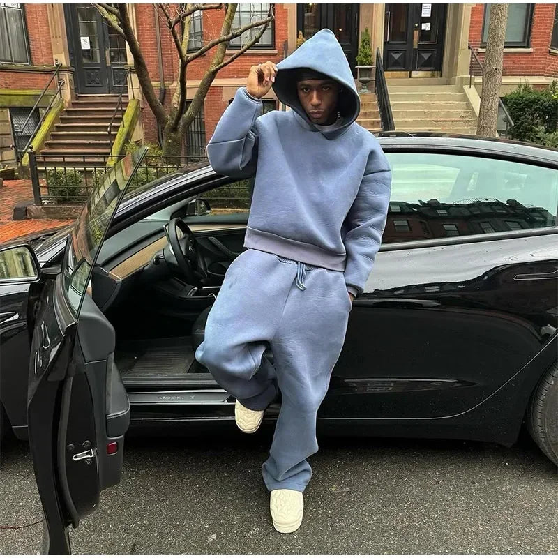 Autumn Jogging Sweatshirt Trousers Outfits Suits Casual Solid Couple's Hooded Sweatshirt And Loose Sweatpants 2 Piece Suit Male