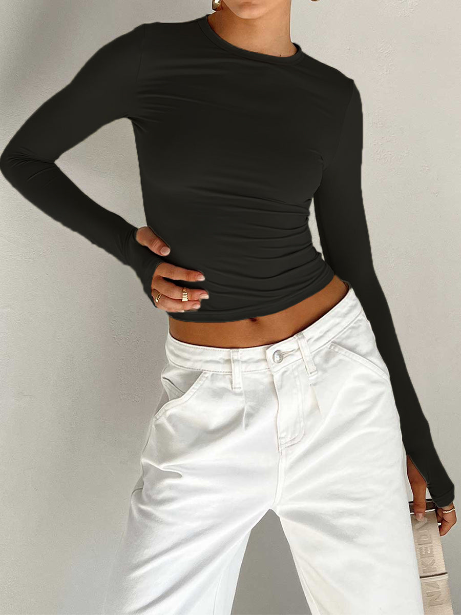 Women s Long Sleeve Tops Crew Neck Layering Tight Tee Shirt  Fit Versatile Going Out Tops with Thumb Holes