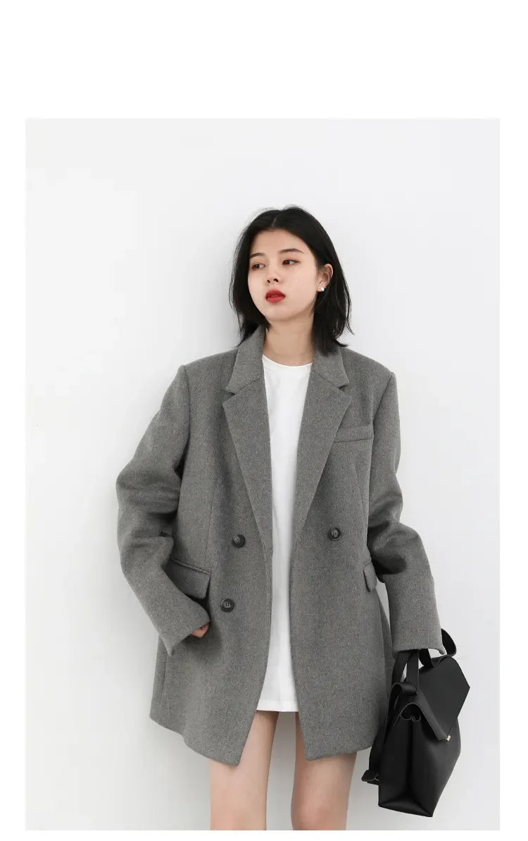 CHIC VEN Autumn Winter Women Coats Wool Blend All-match Mid-length Blazer Women's Woolen Overcoat Female Fashion Clothing 2023