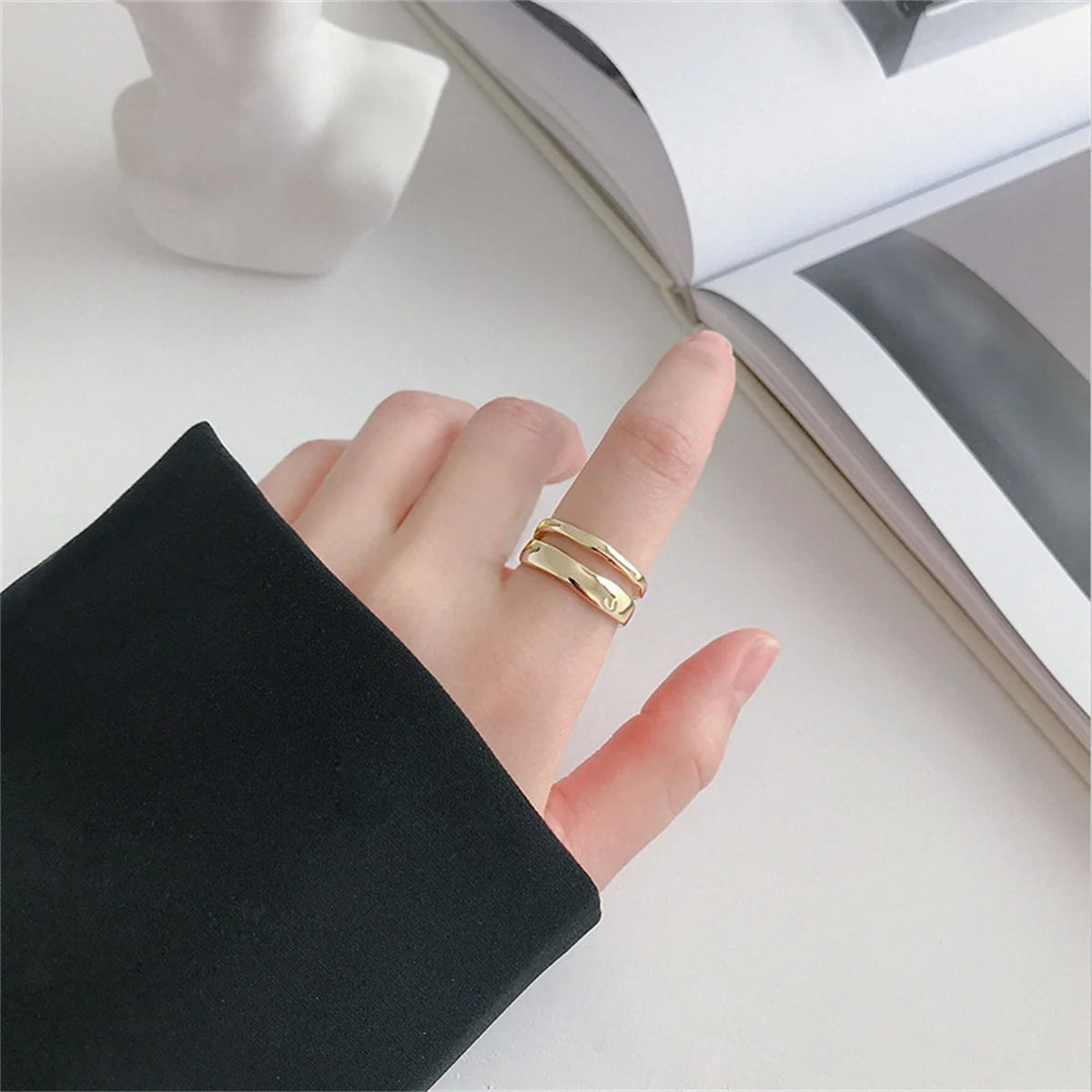 Simple Silver Color Irregular Finger Rings For Women Girls Geometric Multilayer Line Open Rings Exaggerated Bijoux Jewelry Gifts