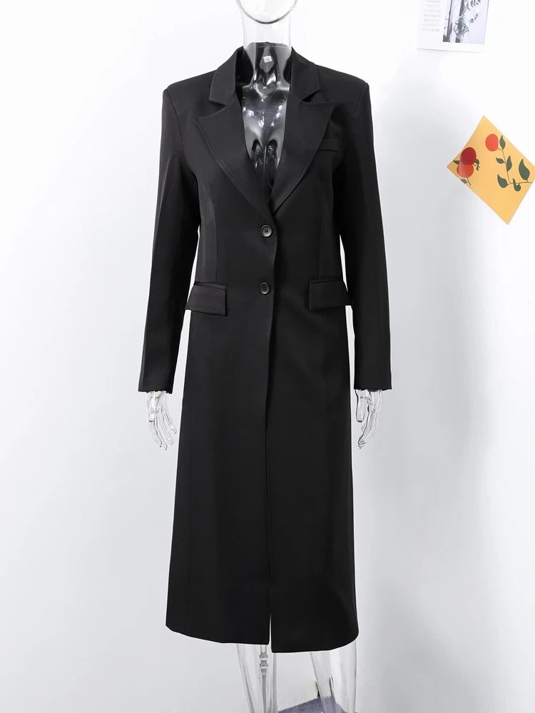 Fashion Office Lady Blazer Jacket Shoulder Pad Long Sleeve Lapel Female Coat 2025 Spring Button Pocket Lady Commuting Outwear