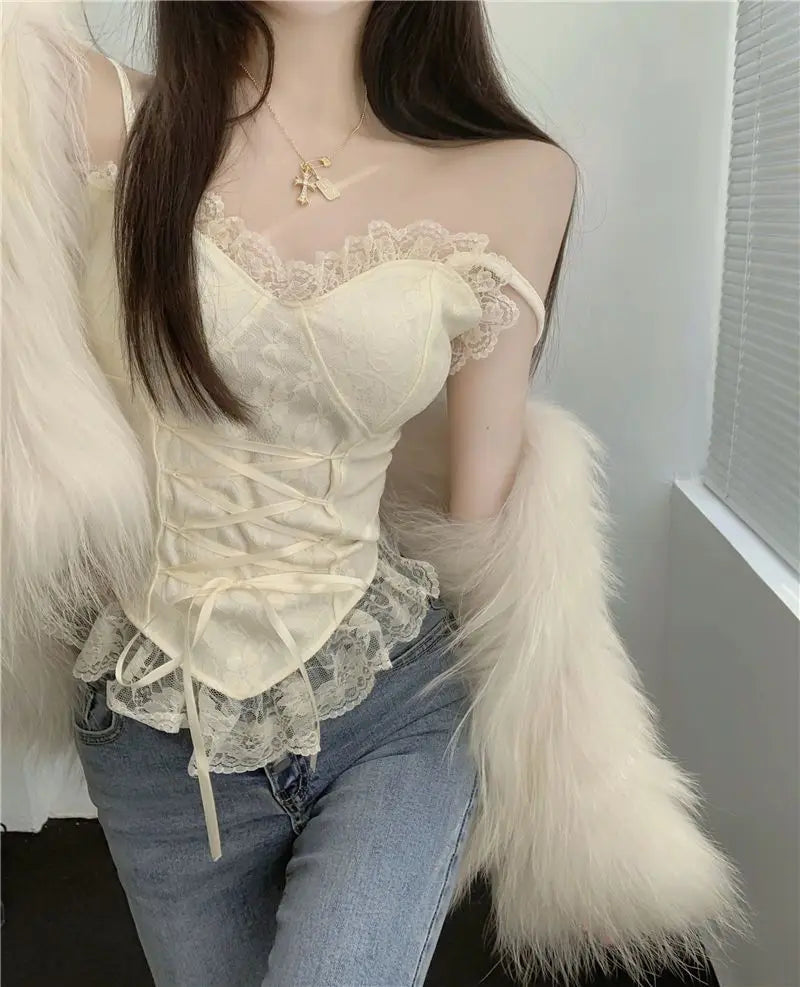 Short Fishbone Top Sexy Slim Fit Suspender Top Winter Lace Bottoming Shirt Underwar Women Debardeurs Femme Soutien Gorge