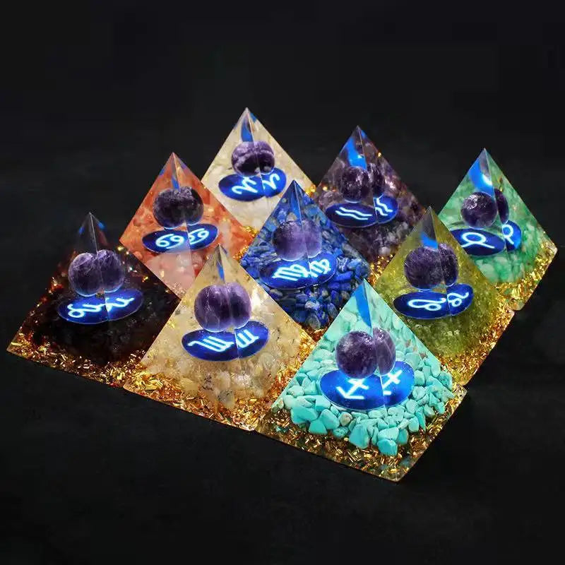 Constellation Pyramid Crystals Horoscope Natural Stone Home Office Decoration Energy Generator Reiki Meditation Ornaments Crafts