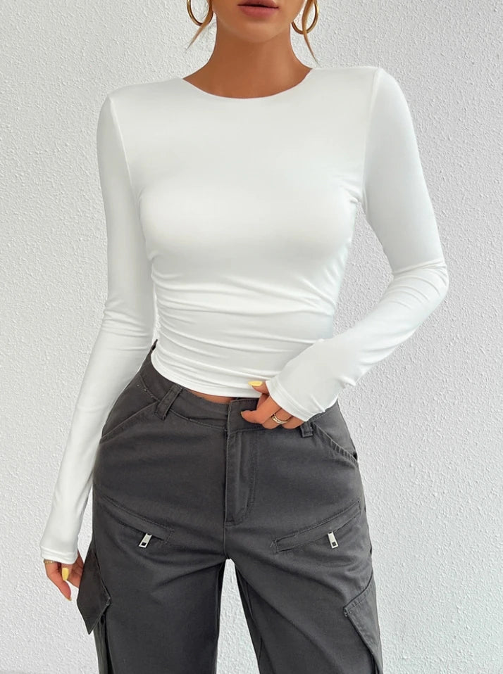 Woman Blouse 2024 Spring Fashion Y2K Slim Fit Solid Color Casual High Neck Tight Fitting Daily Basic Long Sleeved T-Shirt Top