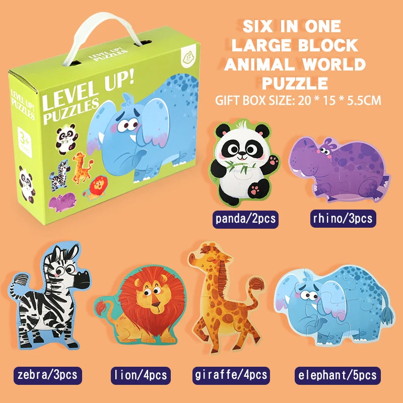 Lovely Wooden Cartoon Animal Jigsaw Puzzles Game Montessori Baby Puzzle Toy for Kindergarten Kid Early Learning Education