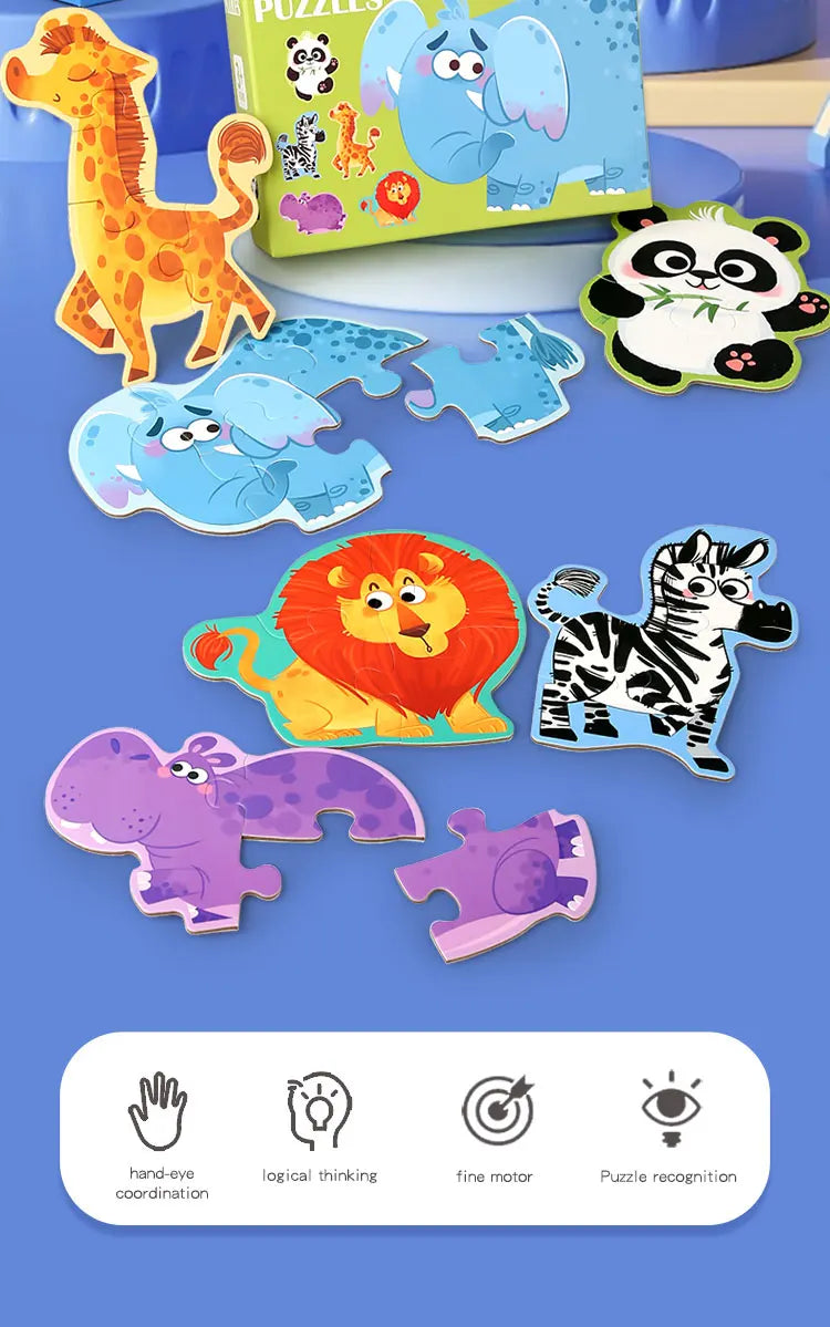 Lovely Wooden Cartoon Animal Jigsaw Puzzles Game Montessori Baby Puzzle Toy for Kindergarten Kid Early Learning Education