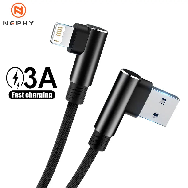 90 Degree Fast Charge USB Cable For iPhone 14 13 12 11 Pro X XS Max 6S 7 8 Plus 5 SE Wire Origin Long 3M Elbow Charger Data Cord