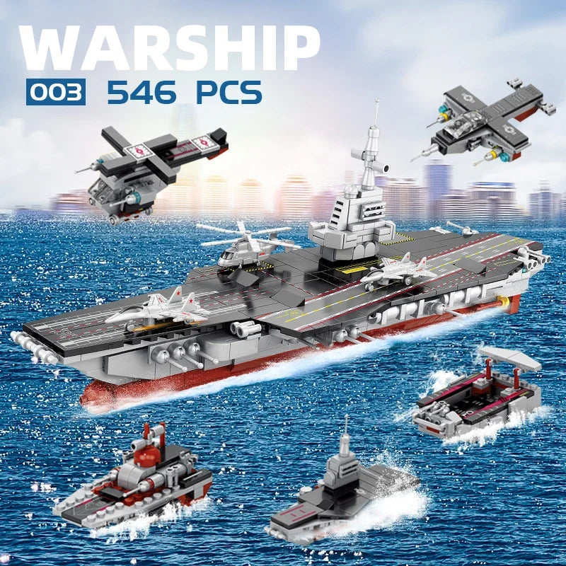 Military Ship Army Ocean Cruiser Warship Building Blocks Aircraft Weapon Ship Bricks City Toys for Children Boy Christmas Gift