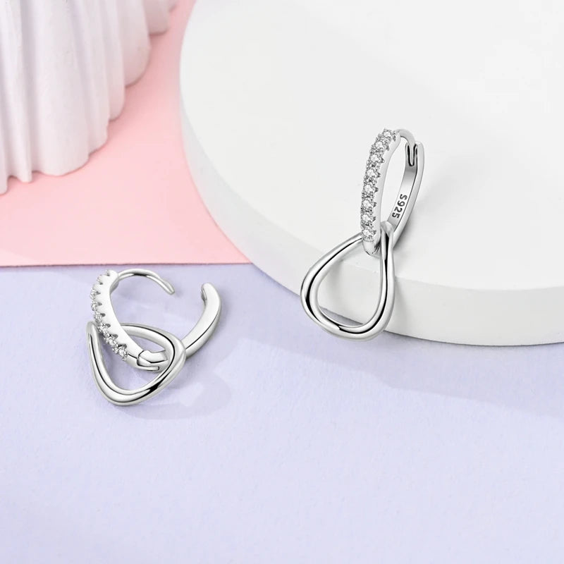 925 Sterling Silver Classic Round Hoop Earrings Zirconia U Shape Love Heart Geometric Earrings For Women Luxury Jewelry Gift