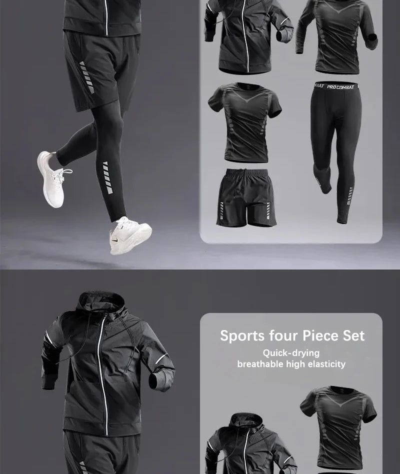 All-Season Men's Sportswear Set/Suit - Tracksuit for Running， Cycling, Fitness & Hiking，gym clothing men， jogging， boxing，5 pcs