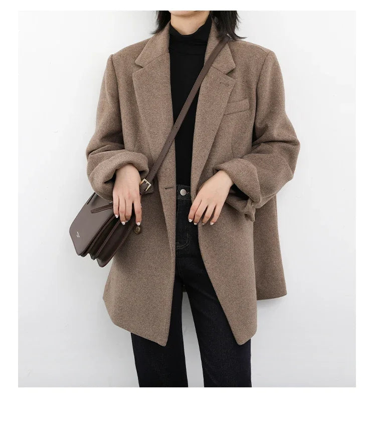 CHIC VEN Autumn Winter Women Coats Wool Blend All-match Mid-length Blazer Women's Woolen Overcoat Female Fashion Clothing 2023