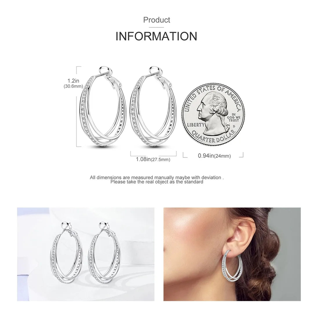 925 Sterling Silver Classic Round Hoop Earrings Zirconia U Shape Love Heart Geometric Earrings For Women Luxury Jewelry Gift