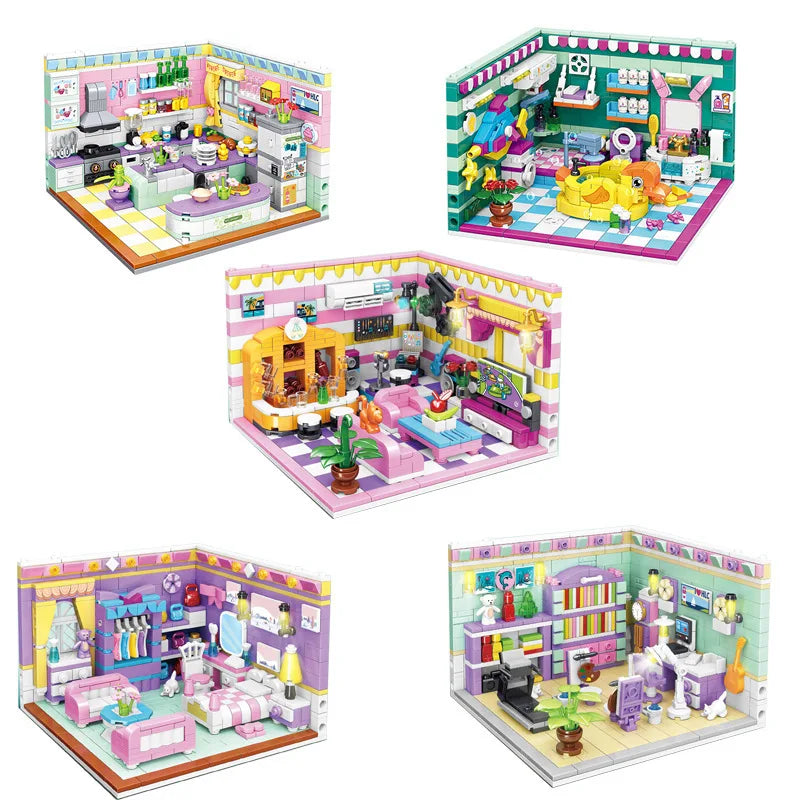 Girls Assembling Game Building Blocks Princess Shop Garden Study Room Play Space Model Gifts Toy Garden Compatible with Lego