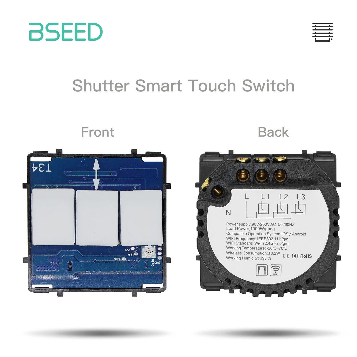 Bseed EU Standard The Base Of Wifi Touch Switch Function 1/2/3Gang  AC110~240V APP Control Wall Light Switch Without Glass Panel