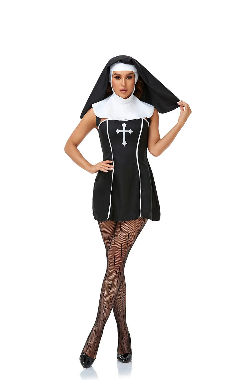 Adult Nun Costume Women Nun Sister Dress Sexy Bad Habit Outift Missionary Nun Cosplay Halloween Fancy Dress