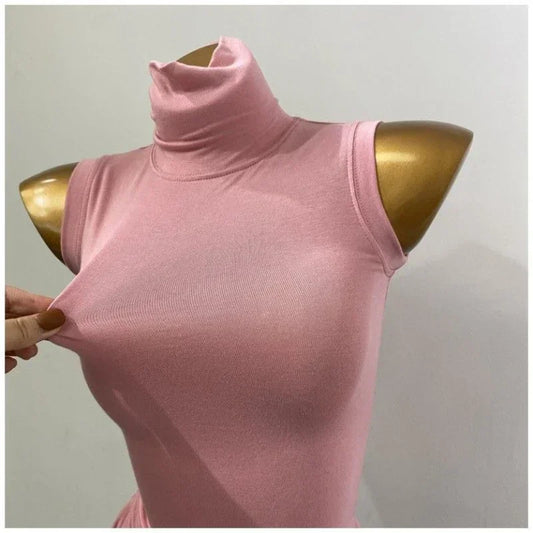 Wholesale New Base Slim T Shirts Women New Summer Crop Top Turtleneck High Strecth Sleeveless Basic Simple Skinny Solid T Shirt