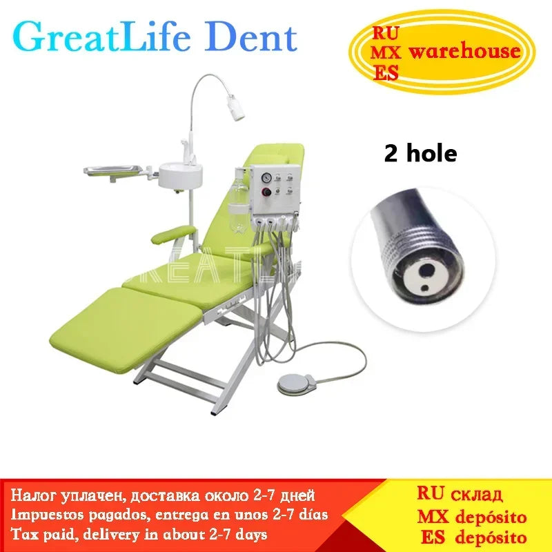 GreatLife Dent Cheap Dental Unit Dental Chair Complete Set Dental Folding Chair Sale with Led Lamp and Portable Turbine Unit