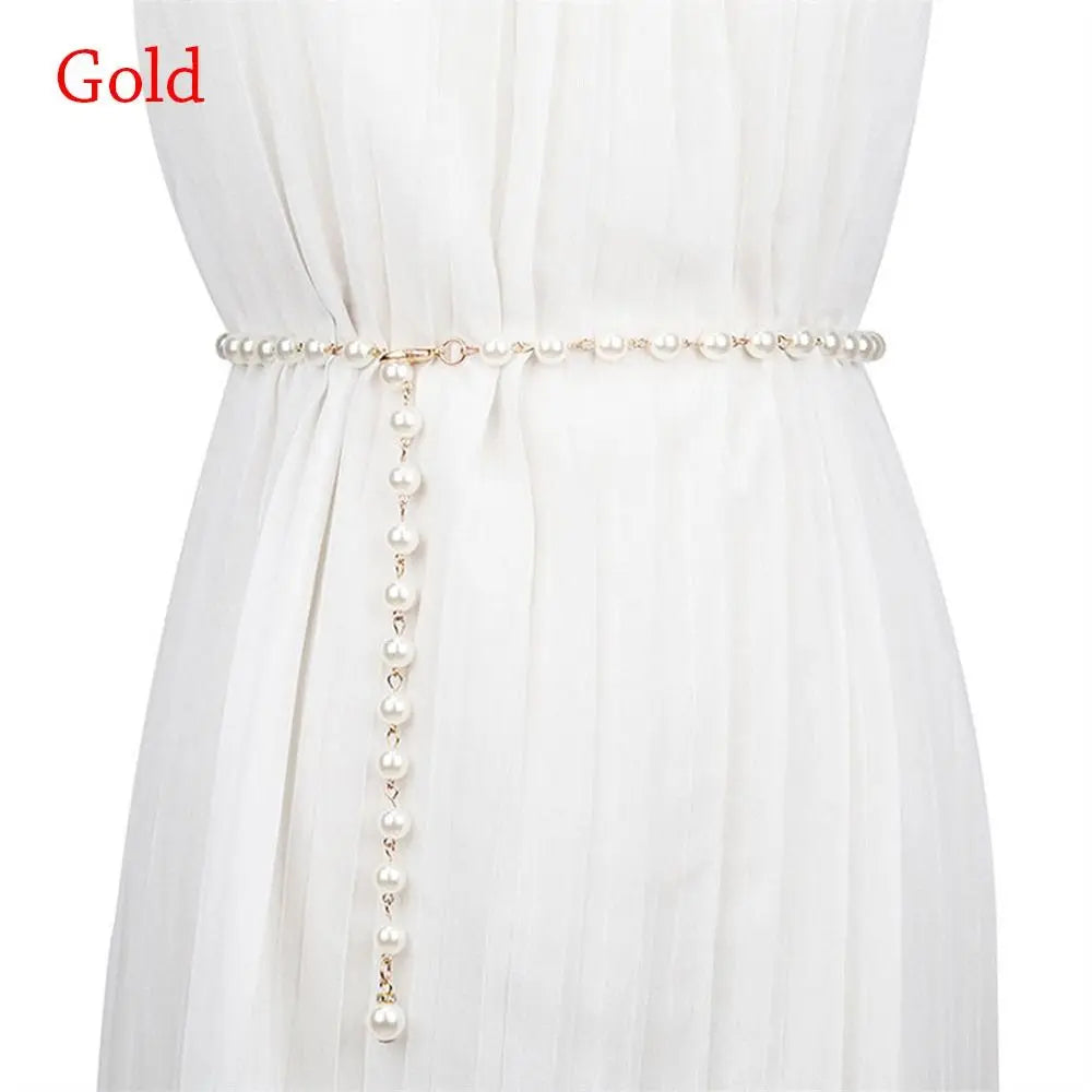 White pearl belt fashion versatile women's waist chain fashion versatile elegant bohemian belt dress shirt decoration