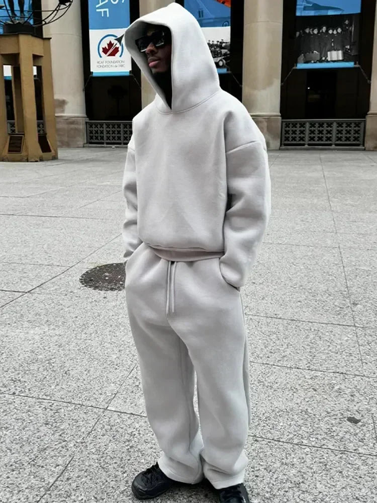 Autumn Jogging Sweatshirt Trousers Outfits Suits Casual Solid Couple's Hooded Sweatshirt And Loose Sweatpants 2 Piece Suit Male