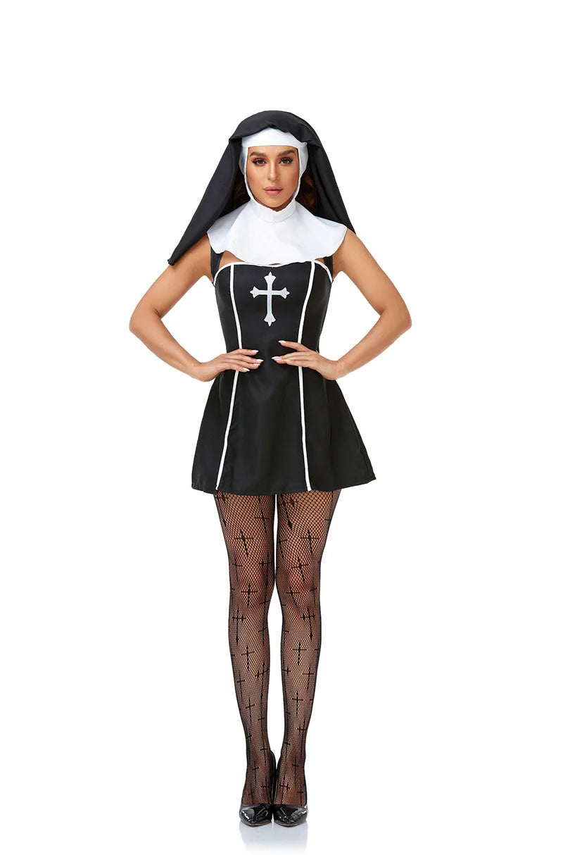 Adult Nun Costume Women Nun Sister Dress Sexy Bad Habit Outift Missionary Nun Cosplay Halloween Fancy Dress