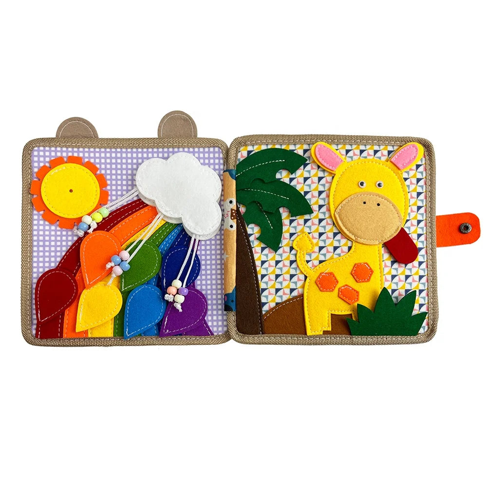 Montessori Toy Giraffe Busy Board 3D Felt Book For Fine Motor Skills Early Education Habits Knowledge Developing