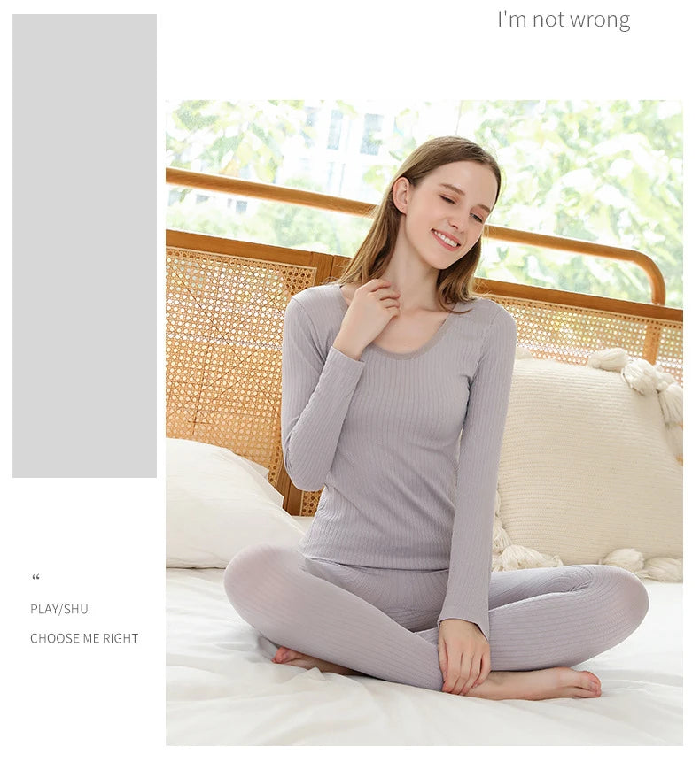 Warm Thermal Underwear Sexy Ladies Intimates Long Johns Women Shaped Sets Female Middle Collar Thermal Shaping Clothes