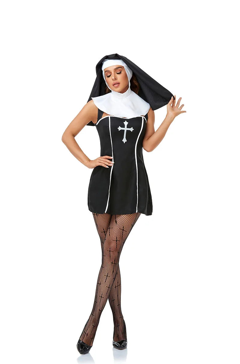 Adult Nun Costume Women Nun Sister Dress Sexy Bad Habit Outift Missionary Nun Cosplay Halloween Fancy Dress