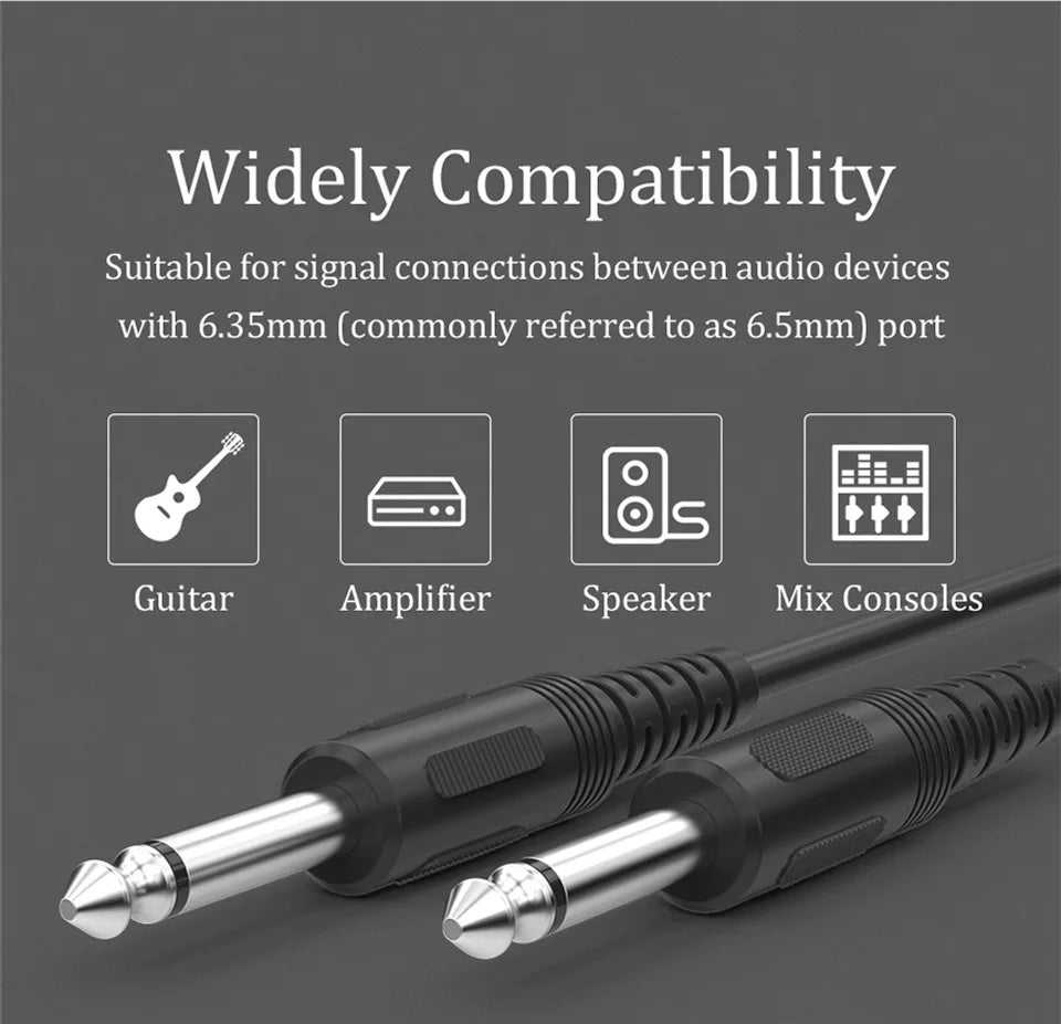 CHOSEAL 6.5mm Jack Audio Cable 6.35 Jack Male to Male Aux Cable For Stereo Guitar Mixer Amplifier Speaker Cable