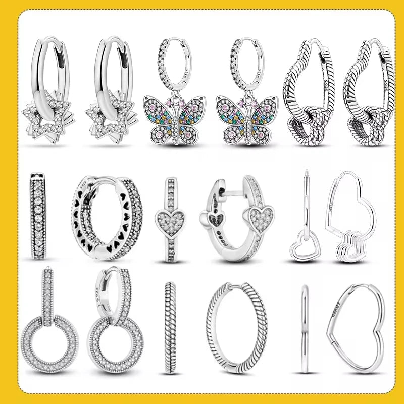 Hot Sale 925 Sterling Silver Heart Earrings Fit Original Charms Hoop Earrings For Women girls Stud Earring Fine Jewelry Gifts